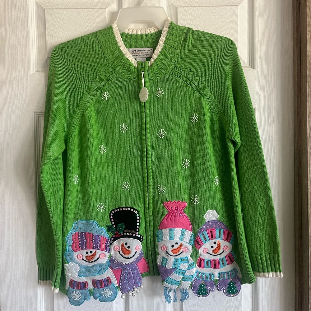 Green Snowman Cardigan Sweater